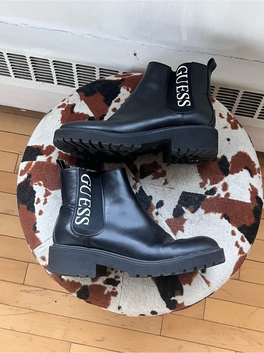 GUESS Black Chelsea Lug Ankle Boots with Logo